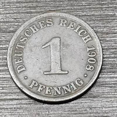 【铜匠收藏】★第125场★散币场，无佣金，30包邮。不满30元，支付5元运费。《接受代拍 代送NGC评级》 - 德国1908年 1芬尼 A厂 德意志第二帝国 长翅鹰 铜币