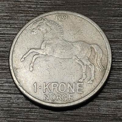 【铜匠收藏】★第125场★散币场，无佣金，30包邮。不满30元，支付5元运费。《接受代拍 代送NGC评级》 - 挪威 1959年 1克朗 镍铜币 奔马