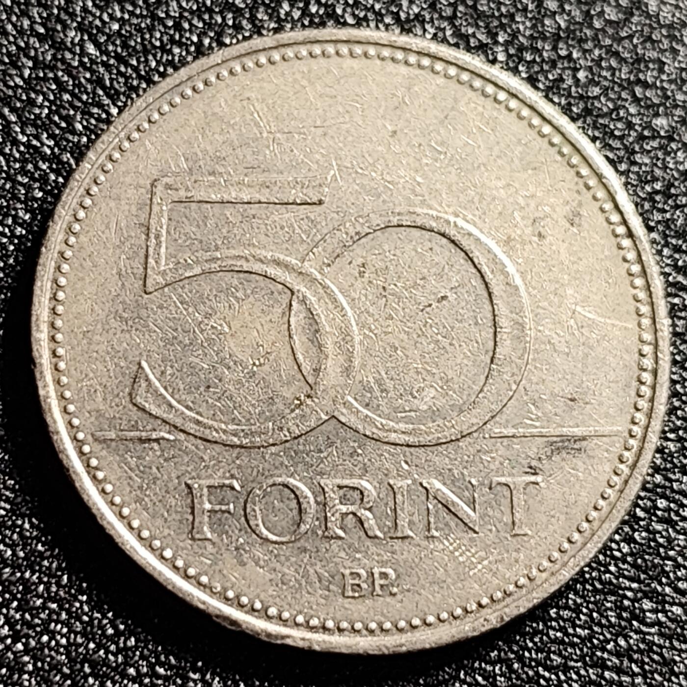 泉币菌-第47场-各国散币场 匈牙利50福林铜镍硬币 猎隼 直径27.5MM