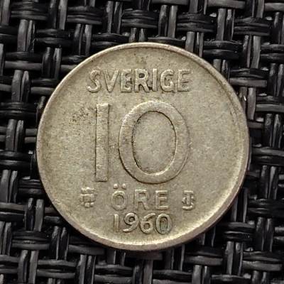 布加迪🐬～世界钱币(上海)🌾第 226 期 /  各国套币和散币 - 瑞典🇸🇪 1960年 10奥尔 银币 15mm