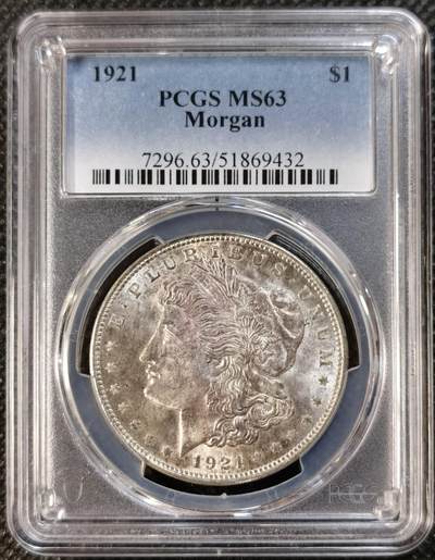  甄臻铺-世界币章拍卖（第24期），送拍享返佣金等优惠多多 - PCGS-MS63 美国1921年摩根，紫罗兰包浆