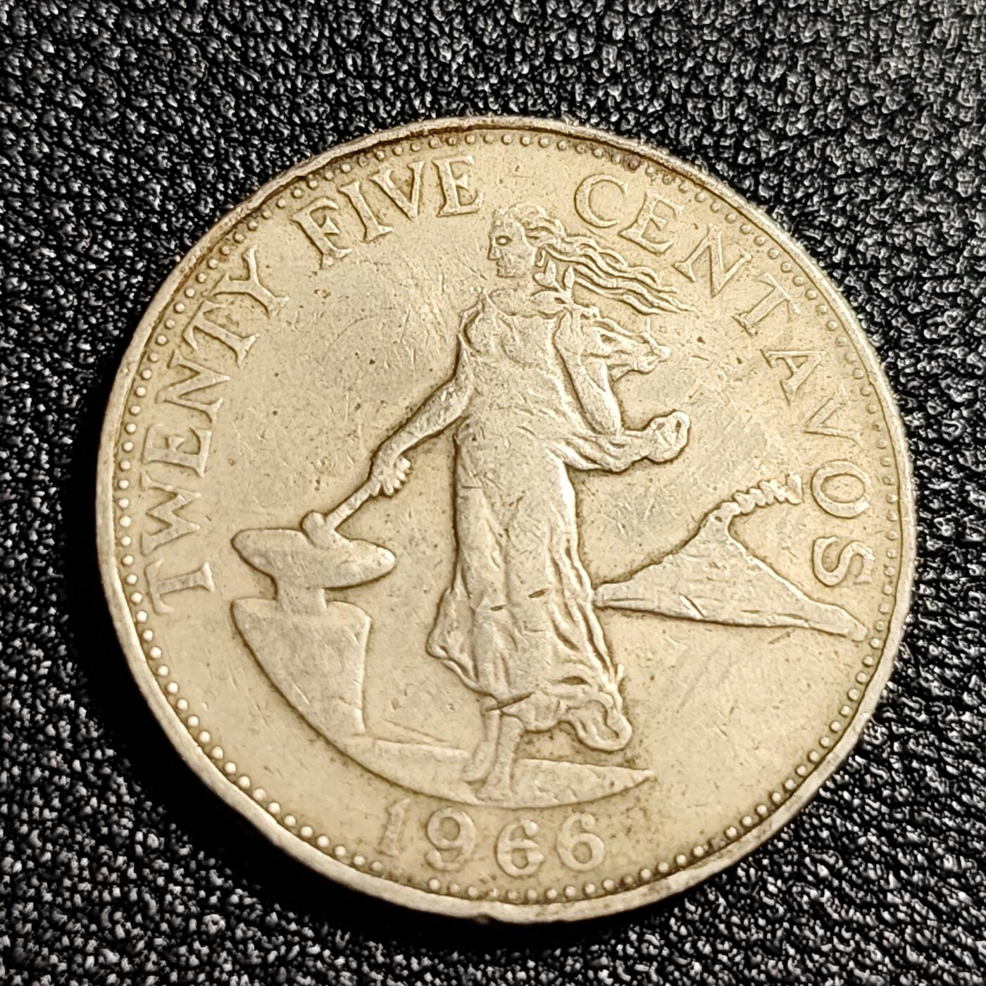 泉币菌-第48场-散币捡漏场 菲律宾25分1966年 24mm 火山女神 亚洲钱币