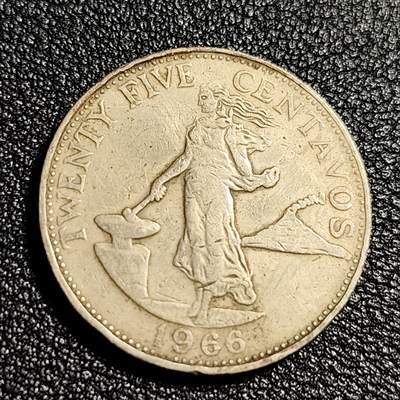 泉币菌-第48场-散币捡漏场 - 菲律宾25分1966年 24mm 火山女神 亚洲钱币