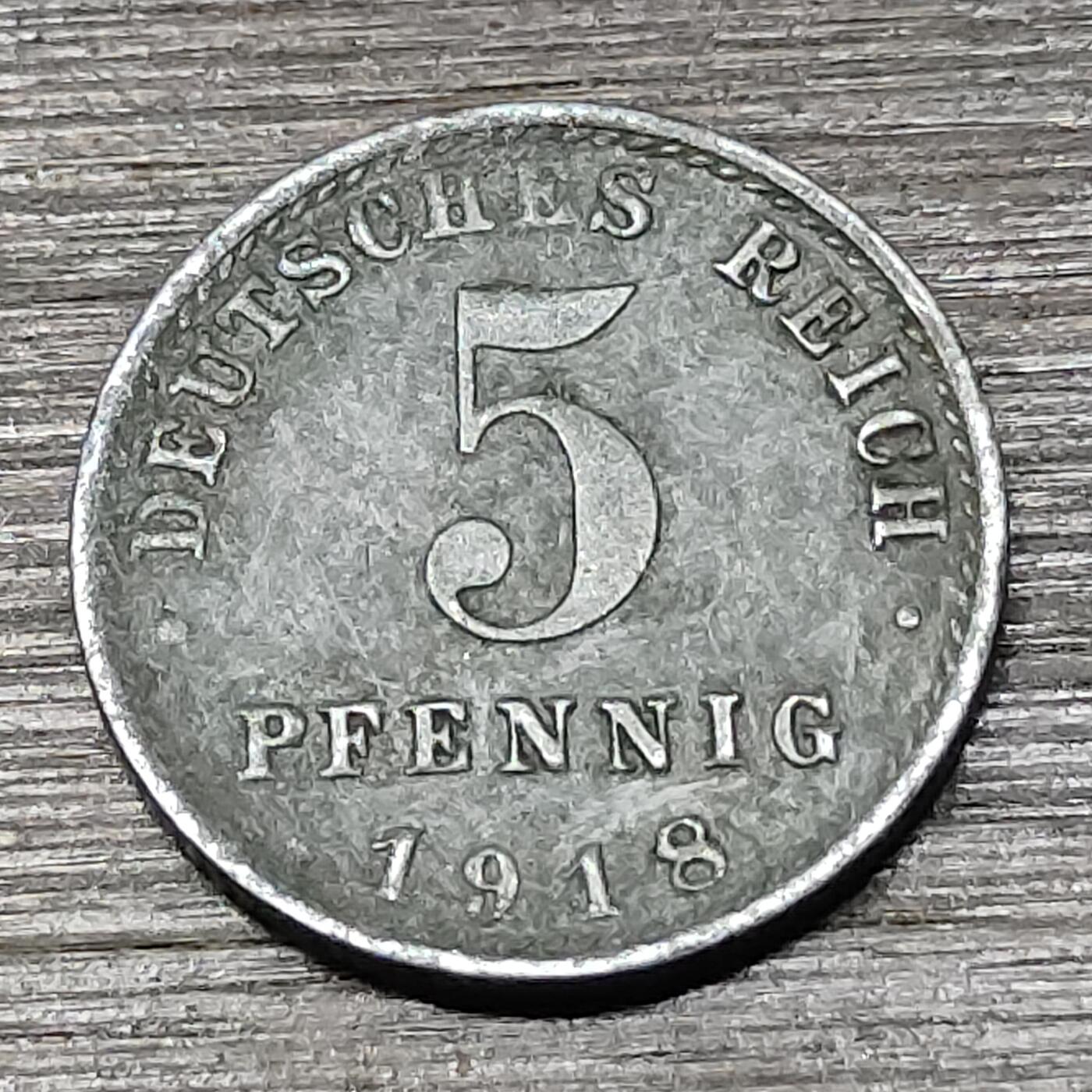 【铜匠收藏】★第125场★散币场，无佣金，30包邮。不满30元，支付5元运费。《接受代拍 代送NGC评级》 德国1918年 5芬尼 铁币 A厂 德意志第二帝国 长翅鹰