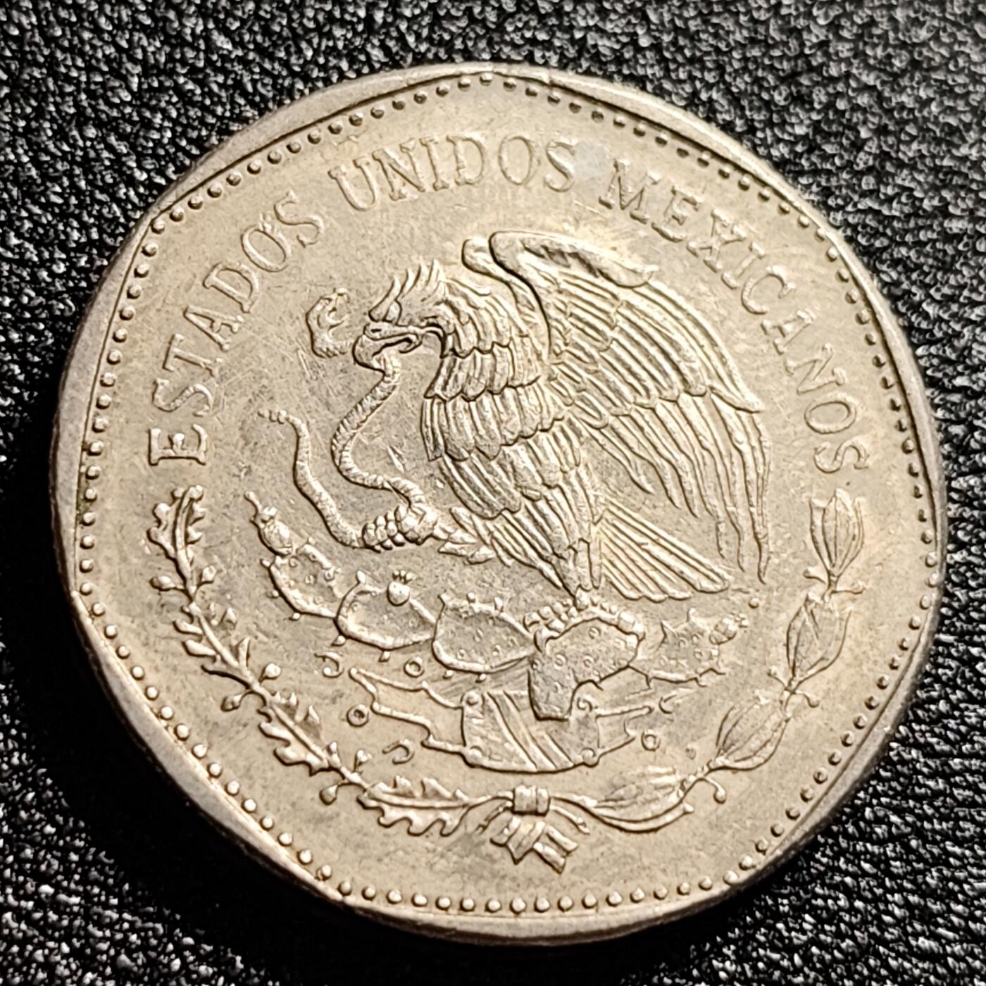 泉币菌-第47场-各国散币场 墨西哥5比索 玛雅龙头图腾 直径27mm