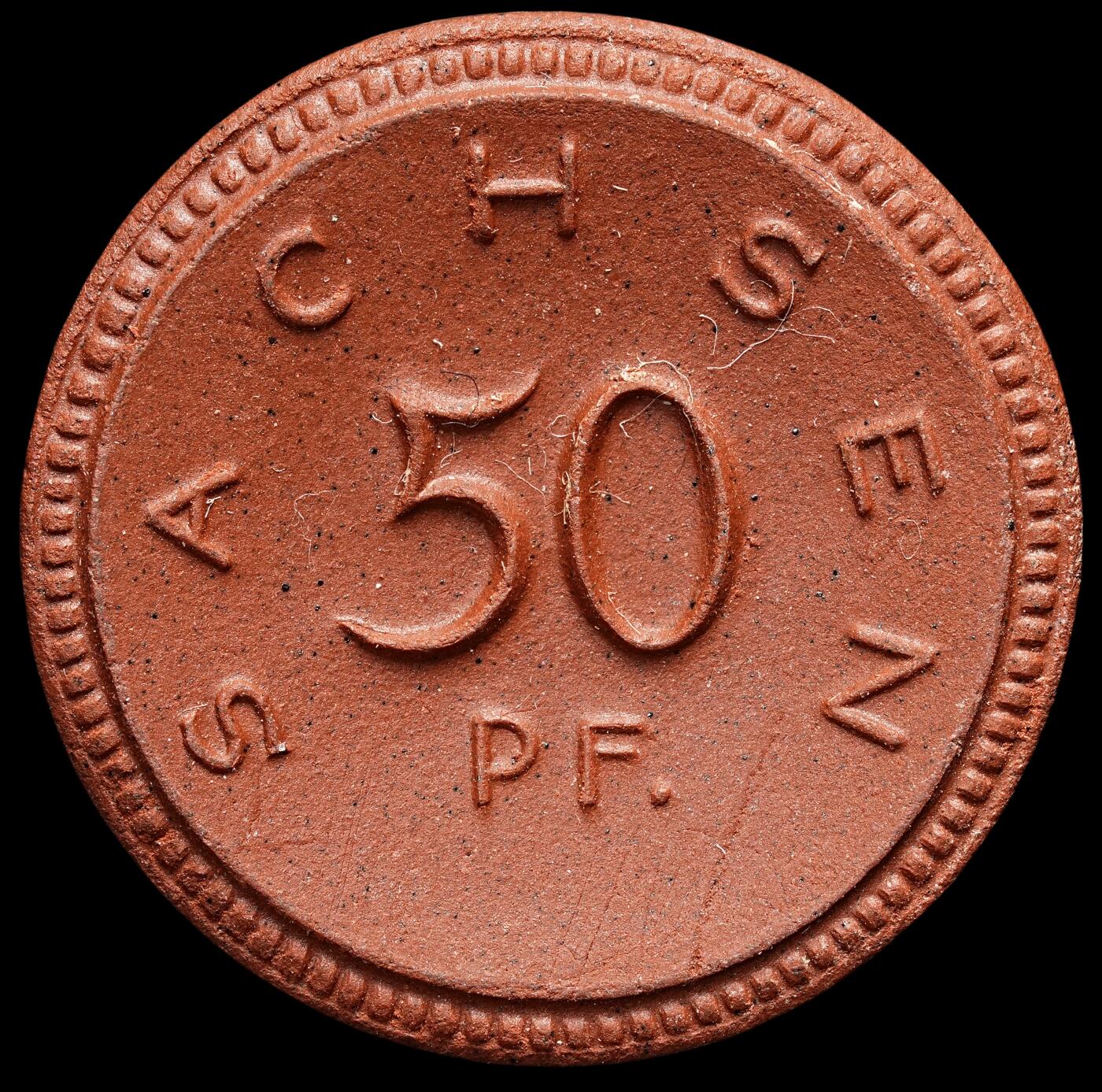 修遠堂世界钱币第七十七期 1921年德国紧急时期萨克森50芬尼陶瓷币 完全未流通
