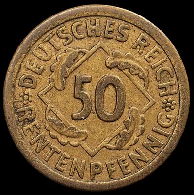 修遠堂世界钱币第七十七期 - 1924年德国50芬尼 A厂铭