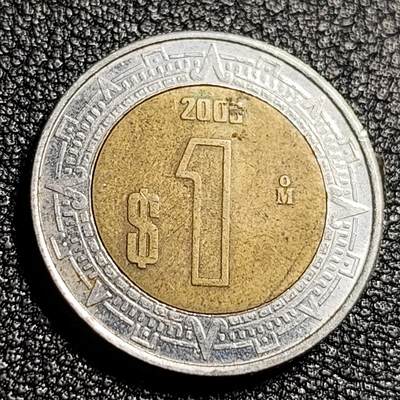 泉币菌-第48场-散币捡漏场 - 墨西哥1比索双色币 鹰蛇图案