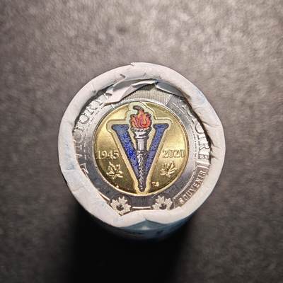 【德藏】世界币章拍卖第137期（拍品征集中~欢迎藏友联系） - 2020年 加拿大纪念二战结束75周年2元彩色双金属纪念币 整卷 原卷