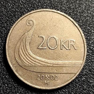 泉币菌-第49场-周末精品场 - 少见 极美 挪威20克朗硬币 高币值