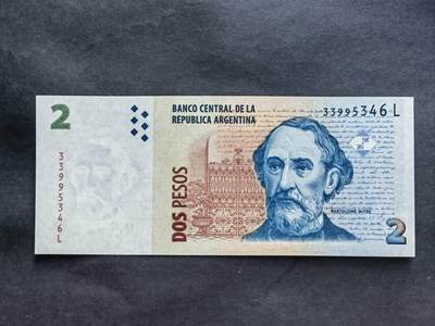 纸币专场2507012第四场 - 阿根廷🇦🇷2比索，全新品相UNC。
