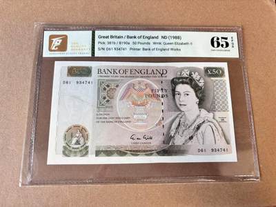 【七百期大拍 拍品火热征集中】✨Blue Auction 世界纸币精拍第693期【精】 - 英国 1988年50镑 TQG65EPQ 