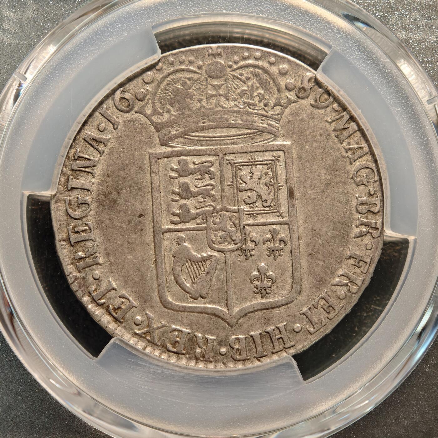 【德藏】世界币章拍卖第137期（拍品征集中~欢迎藏友联系） 1689年 英国斯图亚特王朝威廉玛丽克朗 PCGS XF45 状态极佳