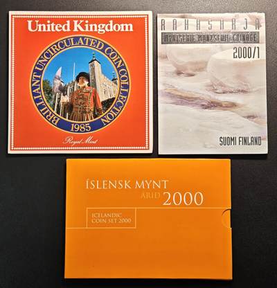 【德藏】世界币章拍卖第137期（拍品征集中~欢迎藏友联系） - 1985年 英国原厂卡册封装普制MS铜镍7枚套币含1英镑纪念币 及 2000年 芬兰6枚装全新原装套币 和 2000年 冰岛卡册装帧套币
