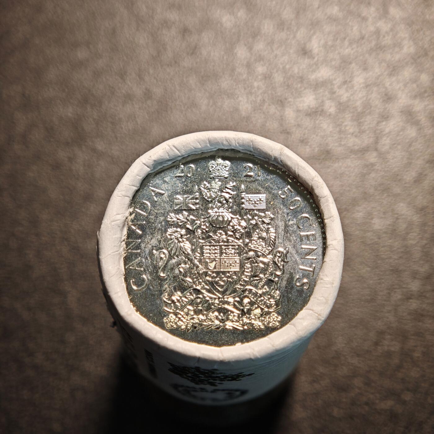 【德藏】世界币章拍卖第137期（拍品征集中~欢迎藏友联系） 2021年 加拿大镀镍钢50分 整卷 原卷(纸卷底部有胶带祛除胶)