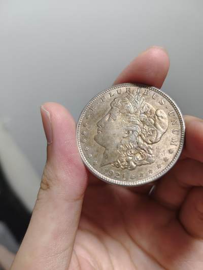 摩根1921年p厂黄油彩unc十字转光 - 摩根1921年p厂黄油彩unc十字转光