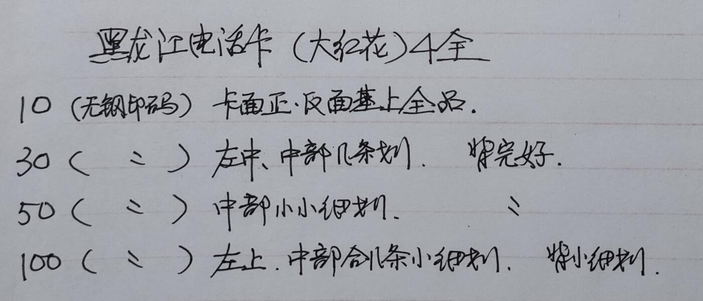 公藏第51期裸卡拍卖 黑龙江田村卡（大红花）4全品相见描述。