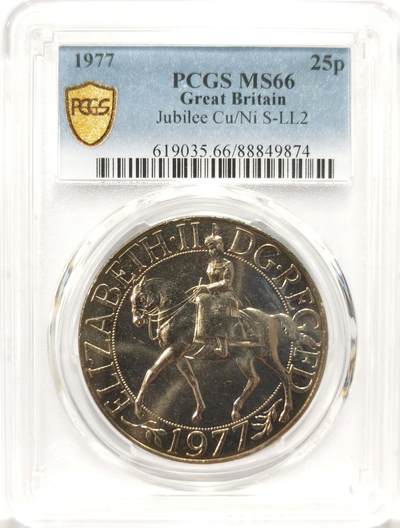 博洋堂世界钱币拍卖第130期（全场包邮） - PCGS MS66 英国1977年伊丽莎白女王登基25周年25便士