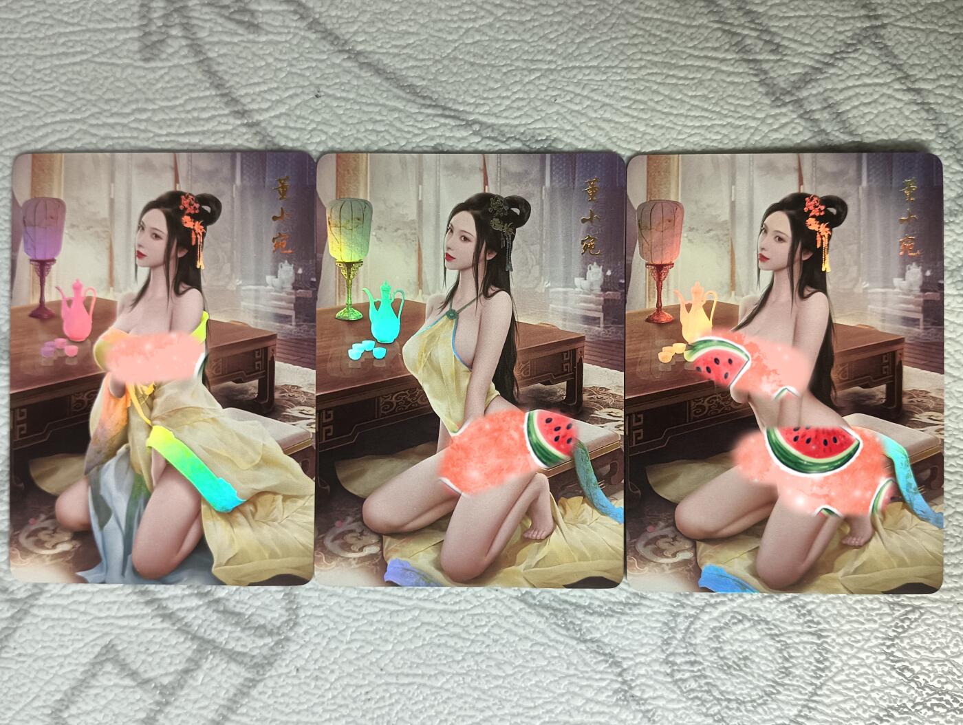 花开卡拍第30期（7月13号周日截拍，品控勿拍!!!拍品不寄存，运费5元，自制卡难免瑕疵，可能存在轻微撞角爆边等出厂瑕疵，品控介意勿拍！） 燎原十大名记 董小宛 彩闪三渐变