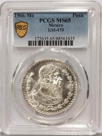 博洋堂世界钱币拍卖第130期（全场包邮） - PCGS MS65 墨西哥1966年1比索银币