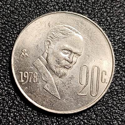 泉币菌-第49场-周末精品场 - 墨西哥1978年20分马德罗总统铜镍币 直径20mm