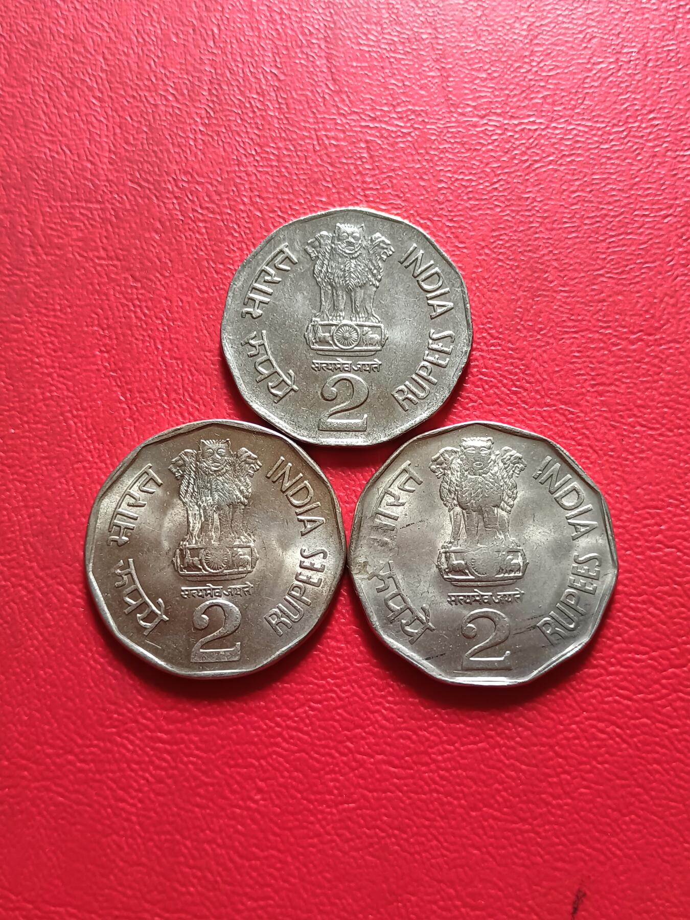 【云涧收藏】第四十四场 印度1985年五星标，菱形标，圆点标2卢比3枚，