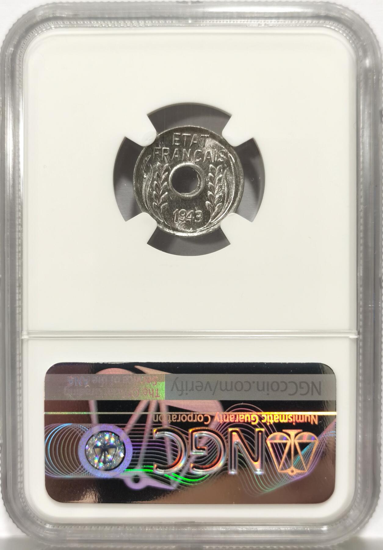 博洋堂世界钱币拍卖第130期（全场包邮） NGC MS65 法属印支1943年1C铝币