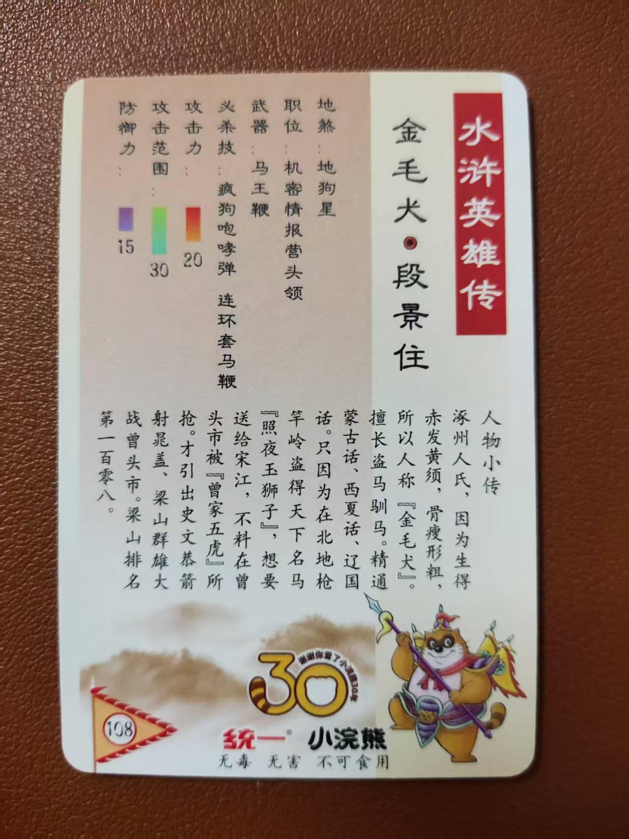 龙虎卡牌第四五场 （无佣金，满120包邮，欢迎送拍） 粗闪小卡 小浣熊25周年 - 段景住