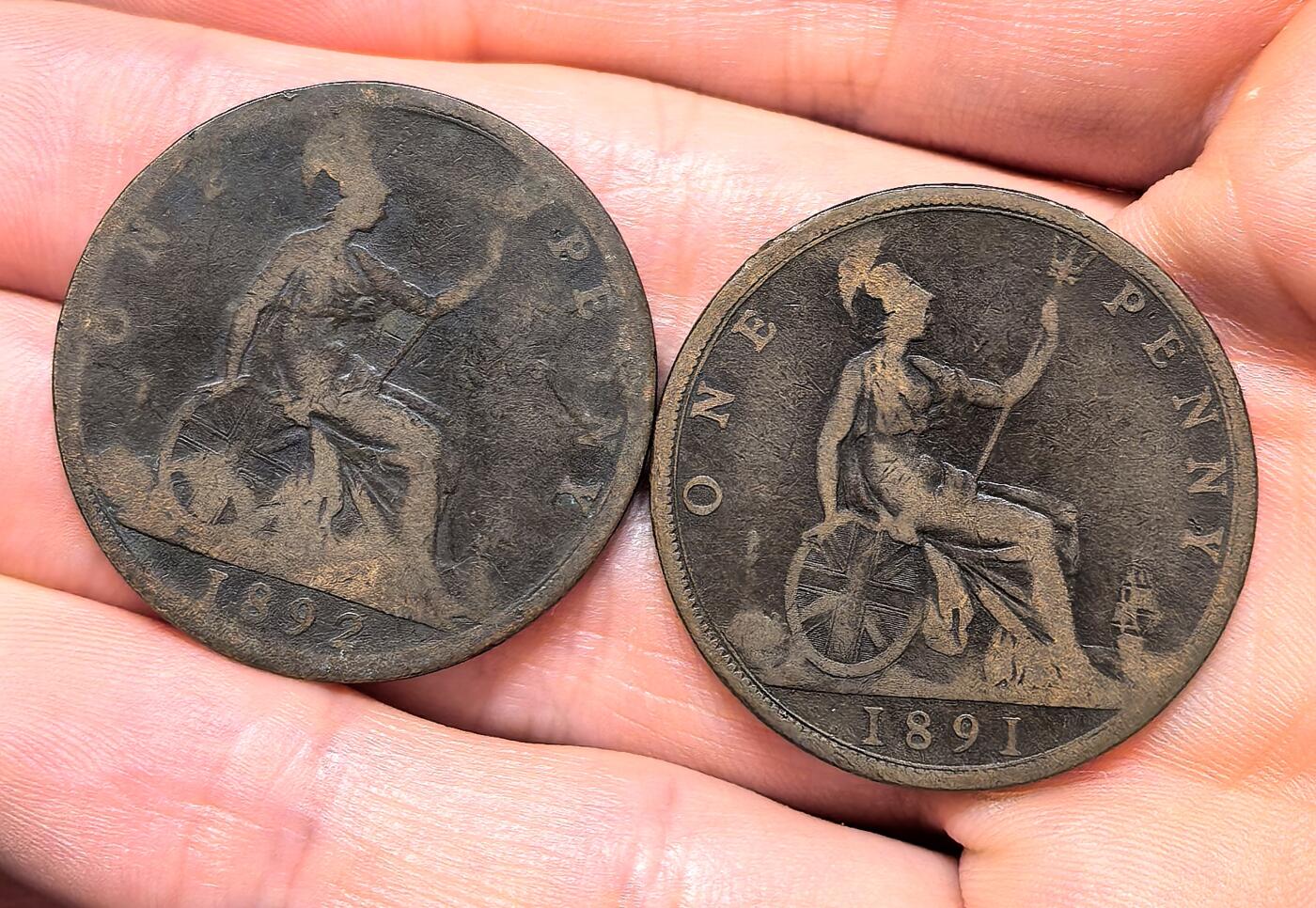 南宋泉阁俄币 外币 国币 专场第十四期【送拍无额外佣金】 英国 1891/1892年维多利亚1便士和一对 通货 老包浆