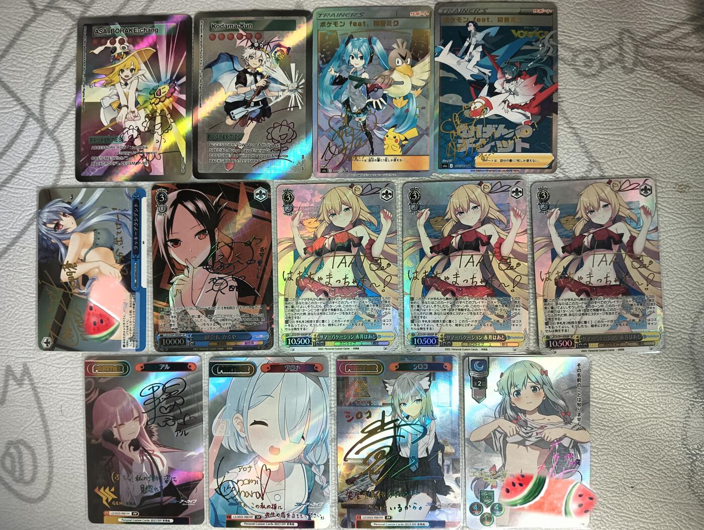 花开卡拍第30期（7月13号周日截拍，品控勿拍!!!拍品不寄存，运费5元，自制卡难免瑕疵，可能存在轻微撞角爆边等出厂瑕疵，品控介意勿拍！） 烫金签烫彩签妹卡 13张彩闪