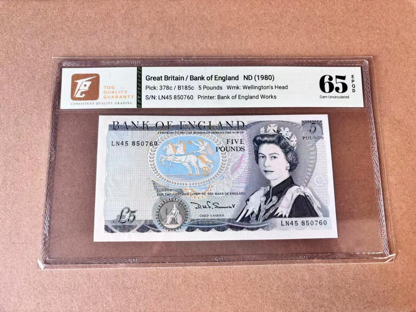 【七百期大拍 拍品火热征集中】✨Blue Auction 世界纸币精拍第693期【精】 英国 1980年5镑 TQG65EPQ 