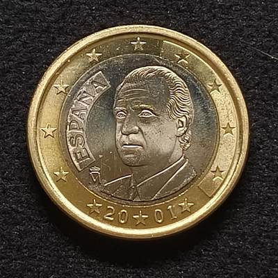 【全场包邮】纯粹捡漏拍441场 - 西班牙2001年卡洛斯一世1欧元双色币