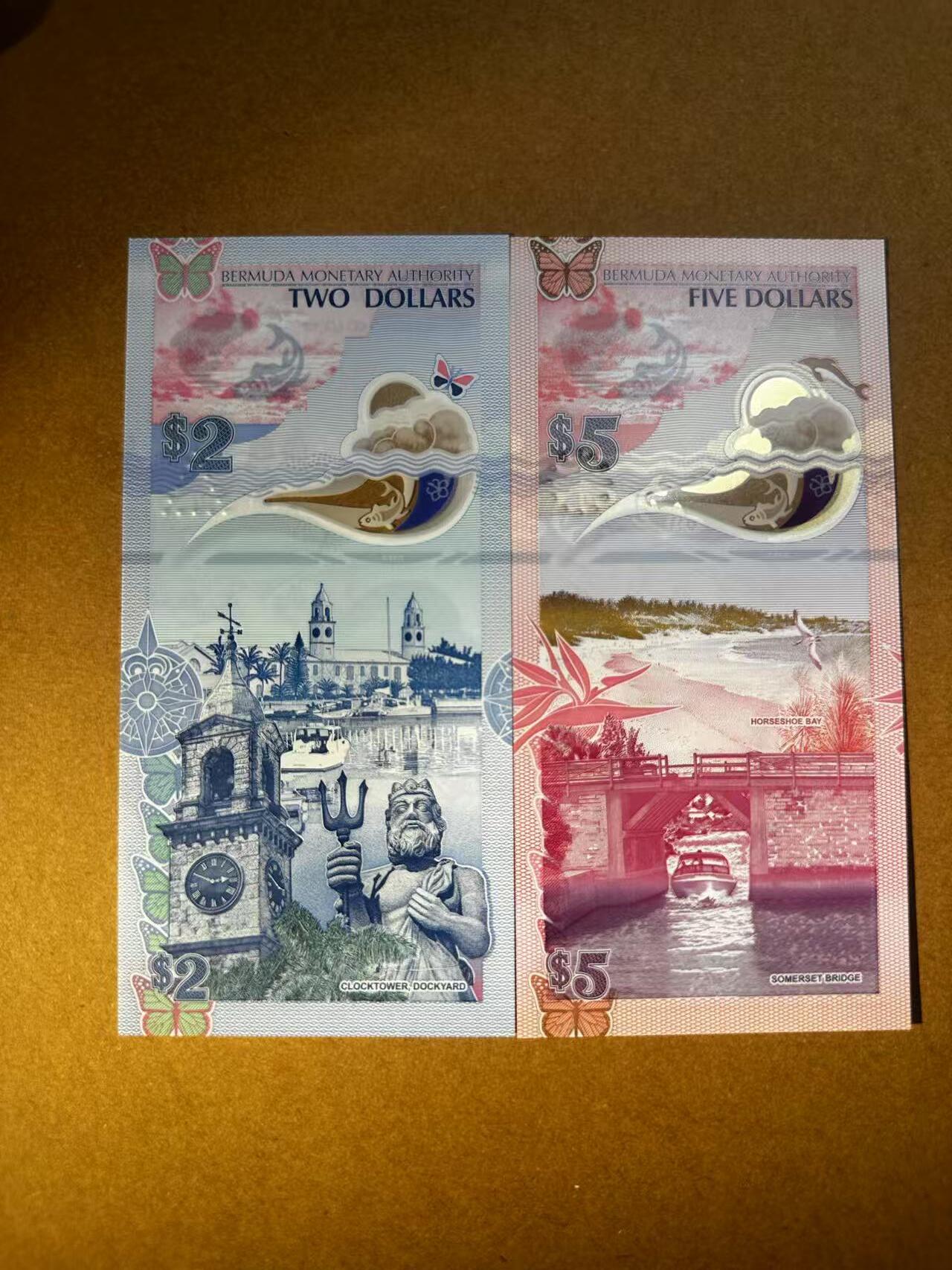 車仔麵外幣第5期 全新UNC 百慕大塑料鈔IBNS獲獎鈔票2,5尾三同