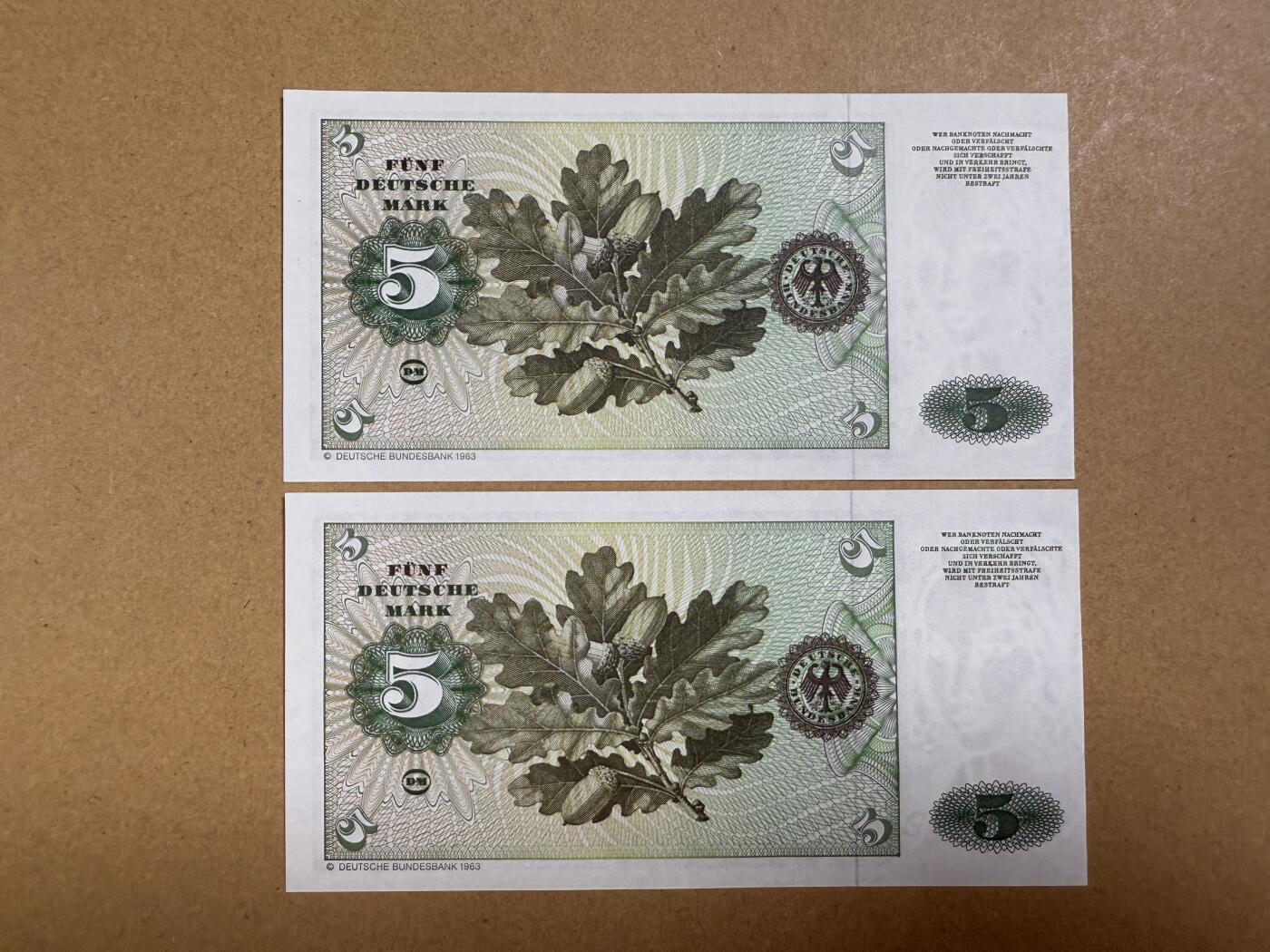 《艾美收藏》第204期-7.13周日外币精选 德国5马克2张 UNC 1980年连号2张 无47