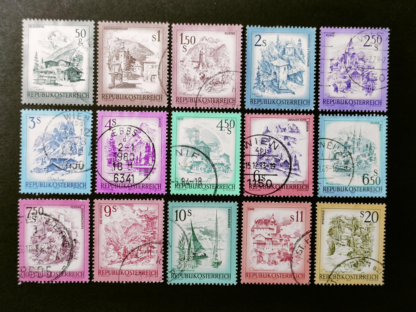 ↓君缘收藏526期☞钱币邮品↓无佣金、可寄存、满30元包邮  奥地利邮票，1973年起 美丽的奥地利山水风光邮票