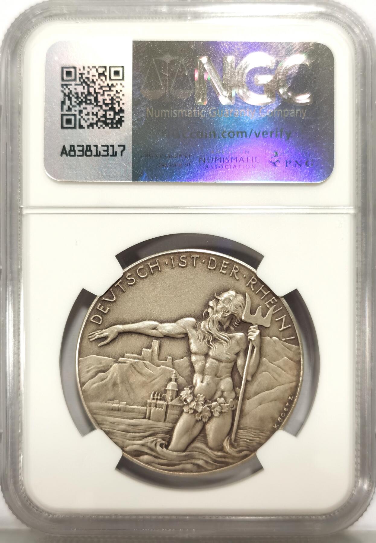 博洋堂世界钱币拍卖第130期（全场包邮） NGC MS64 德国1930年卡尔歌词设计莱茵兰再次回归纪念大银章，河神手持三叉戟与日耳曼尼亚共同再次成为莱茵兰的守护者。