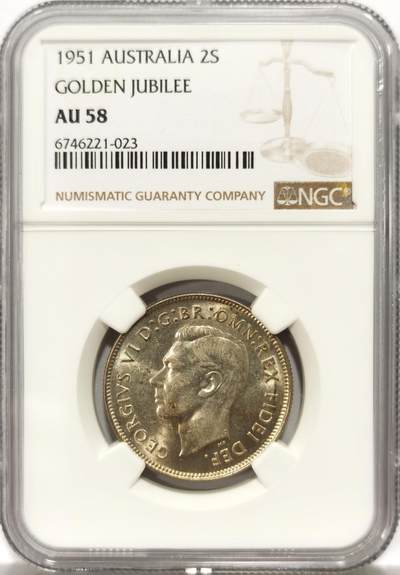 博洋堂世界钱币拍卖第130期（全场包邮） - NGC AU58 英属澳大利亚1951年乔治六世联邦成立50周年1弗罗林银币