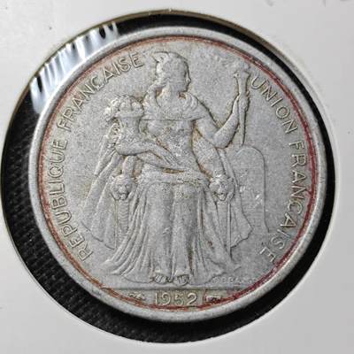 KK钱币收藏小铺 第307期 2月预留时间 周末发货 - 1952法属波利尼西亚5 法郎