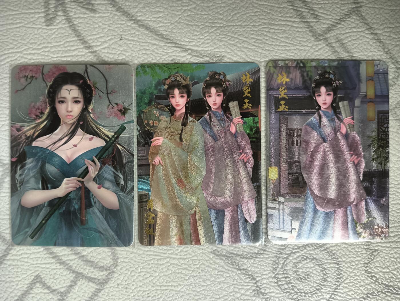 花开卡拍第30期（7月13号周日截拍，品控勿拍!!!拍品不寄存，运费5元，自制卡难免瑕疵，可能存在轻微撞角爆边等出厂瑕疵，品控介意勿拍！） 宁缺卡牌 林黛玉薛宝钗商雨竹 粗闪3张