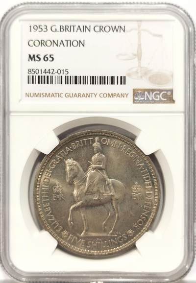 博洋堂世界钱币拍卖第130期（全场包邮） - NGC MS65 英国1953年伊丽莎白二世登基纪念克朗