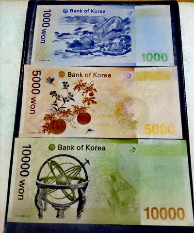 $宁静致远$ 2025年7月亚洲纸币拍卖 全新韩国2006、2007年1000、5000、10000Won靓品塑胶纸币3枚一组 
