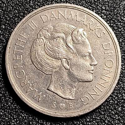 泉币菌-第49场-周末精品场 - 丹麦1977年1克朗 皇冠 玛格丽特二世女王 BB版 铜镍币 25.5mm