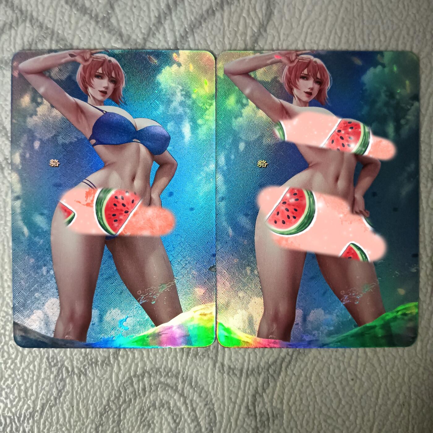 花开卡拍第30期（7月13号周日截拍，品控勿拍!!!拍品不寄存，运费5元，自制卡难免瑕疵，可能存在轻微撞角爆边等出厂瑕疵，品控介意勿拍！） 嘎嘎鸭艺术对卡 貉 折光彩闪