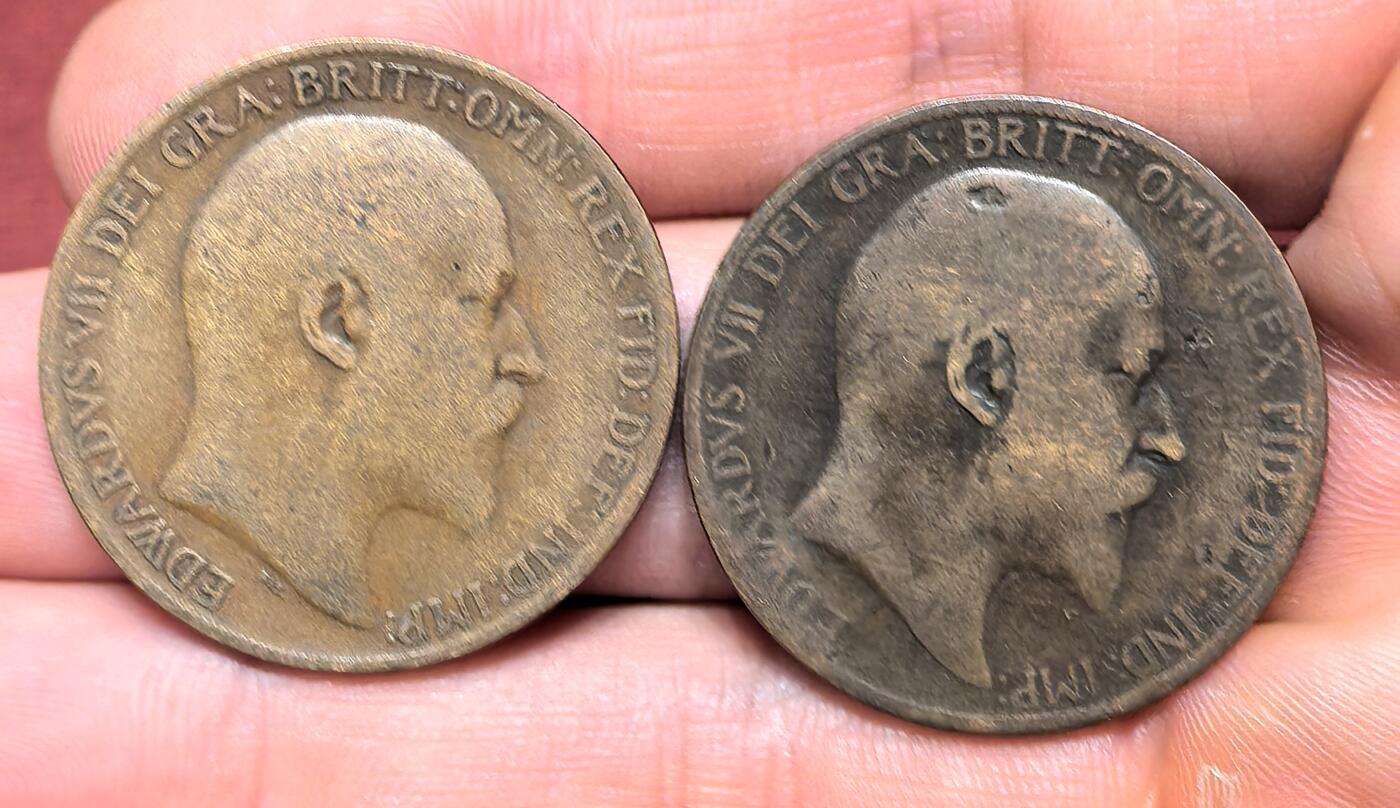 南宋泉阁俄币 外币 国币 专场第十四期【送拍无额外佣金】 英国 1906/1909年 爱德华七世1便士一对 通货 老包浆