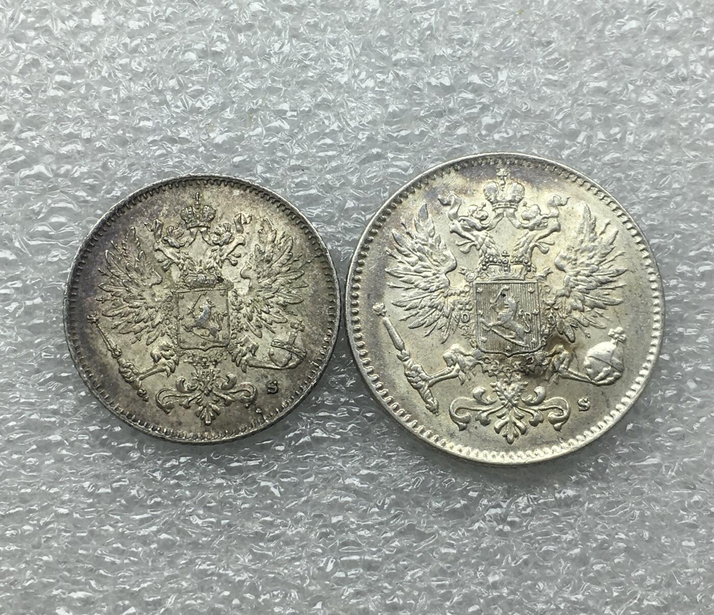 世界钱币专场拍卖 1916年俄占芬兰双头鹰25.50分流通银币 2枚一组