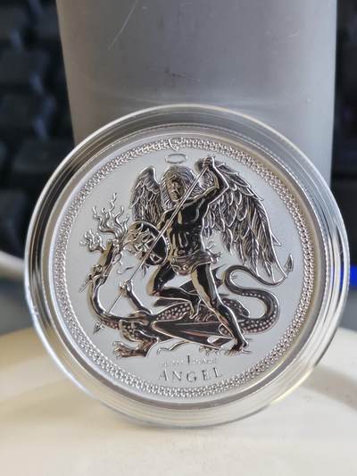 第165期拍卖【长期征集拍品】 - 马恩岛2017年圣乔治天使屠龙1盎司纪念银币，1盎司，999银