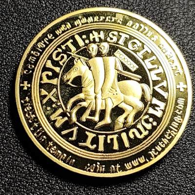 泉币菌-第49场-周末精品场 - 马剑圣殿骑士 金色纪念章 直径约40mm 