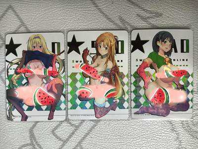 花开卡拍第30期（7月13号周日截拍，品控勿拍!!!拍品不寄存，运费5元，自制卡难免瑕疵，可能存在轻微撞角爆边等出厂瑕疵，品控介意勿拍！） - 刀剑神域 圣诞清凉小套卡3张 彩闪