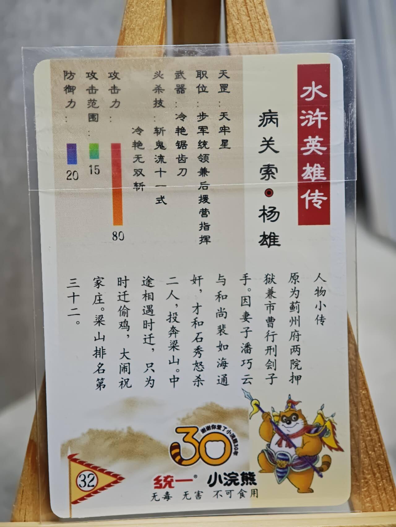 趣卡卡拍No.13期（无佣金免手续费，分享成交有奖） 【昆闪卡，食品卡尺寸】小浣熊30周年昆闪卡-病关索 杨雄