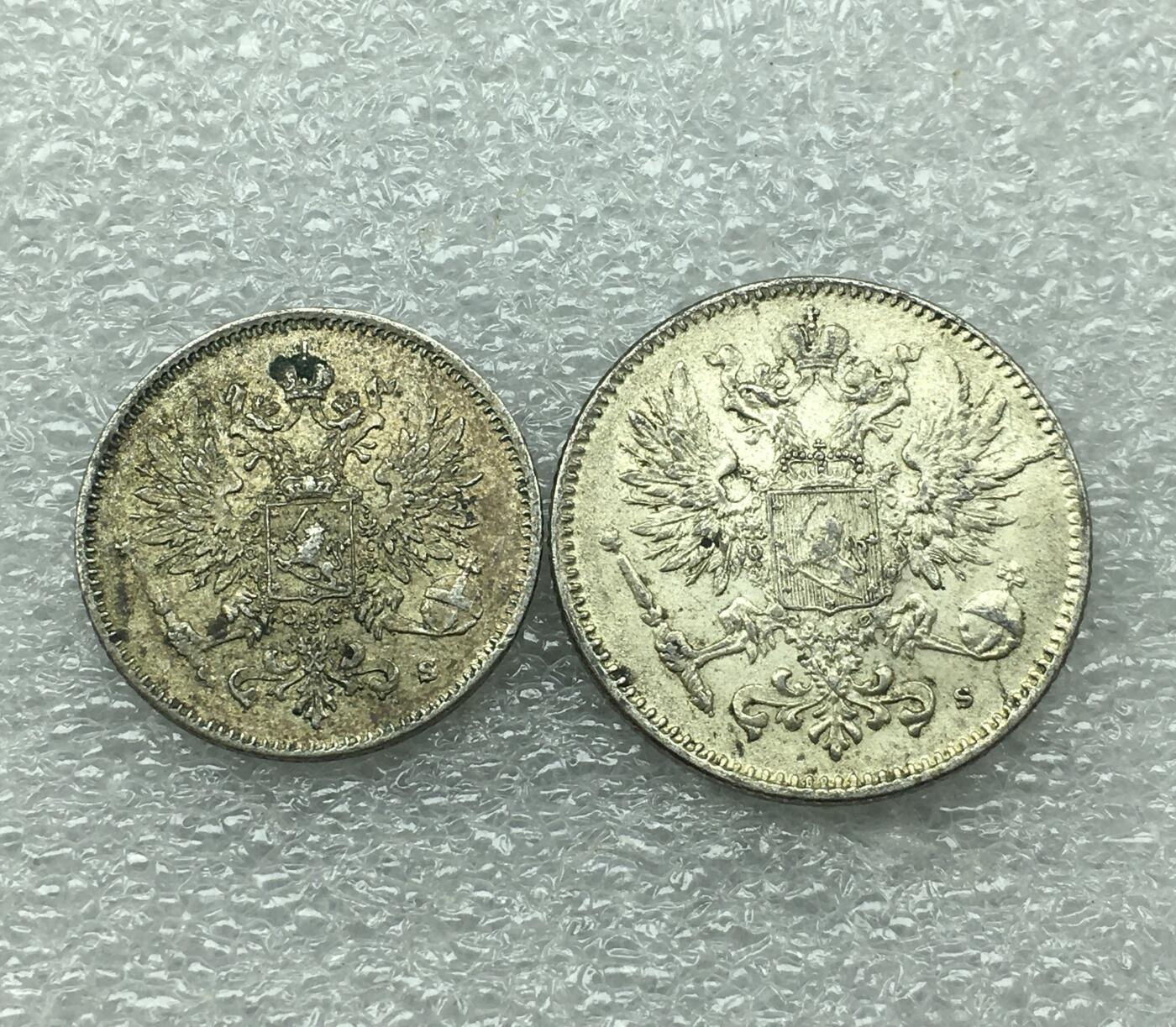 世界钱币专场拍卖 1916年俄占芬兰双头鹰25.50分流通银币 2枚一组